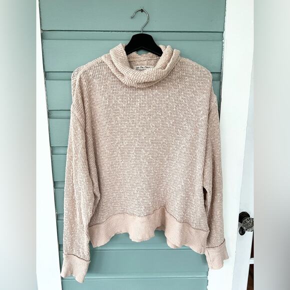 FREE PEOPLE Tommy Turtleneck sweater Toasted Almond cream neutral knit fall M - Picture 4 of 10